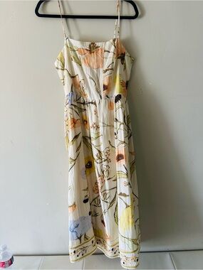 Floral Spaghetti Strap Midi Dress in Cream and Pastel